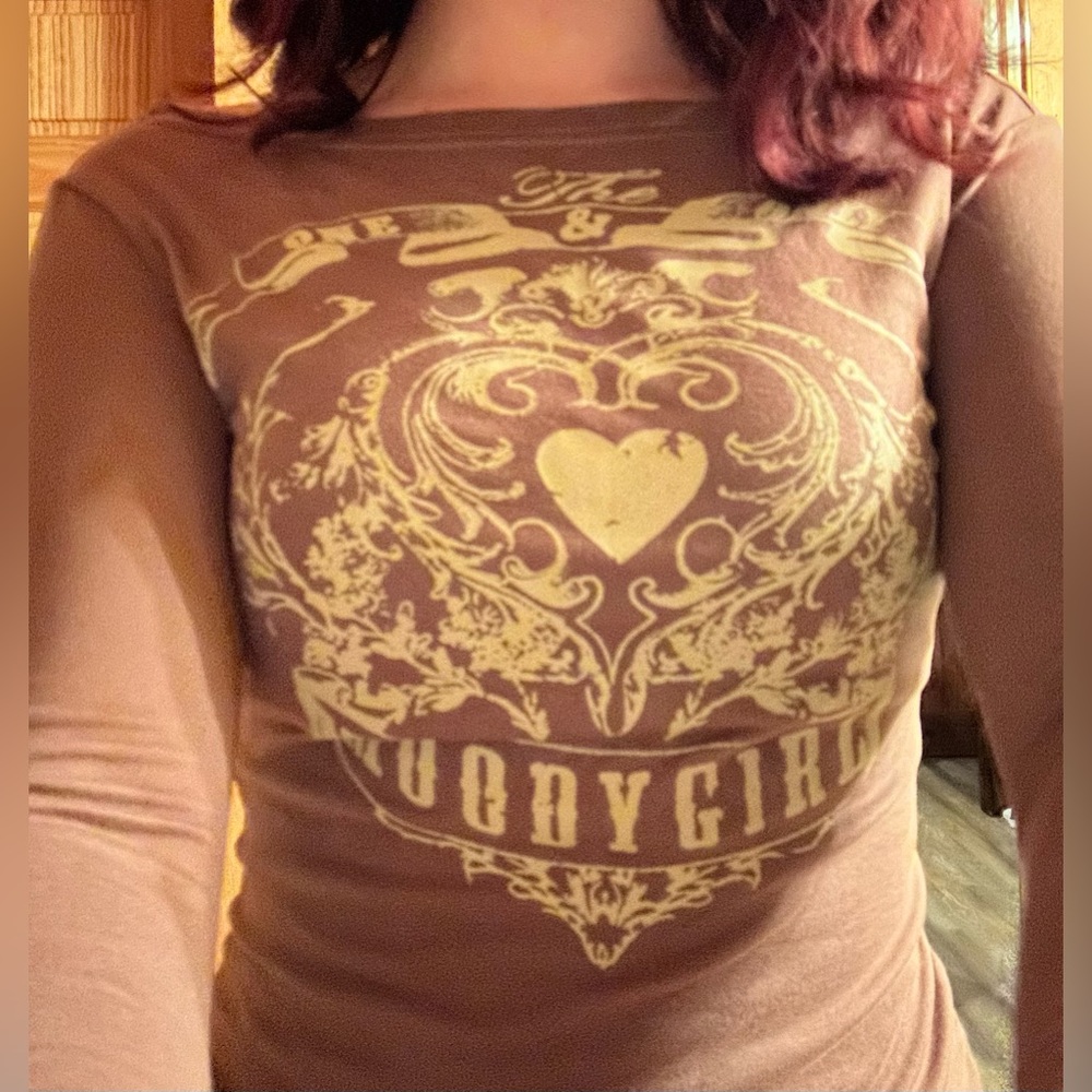(Unknown brand) brown long sleeve graphic tee y2k cute
